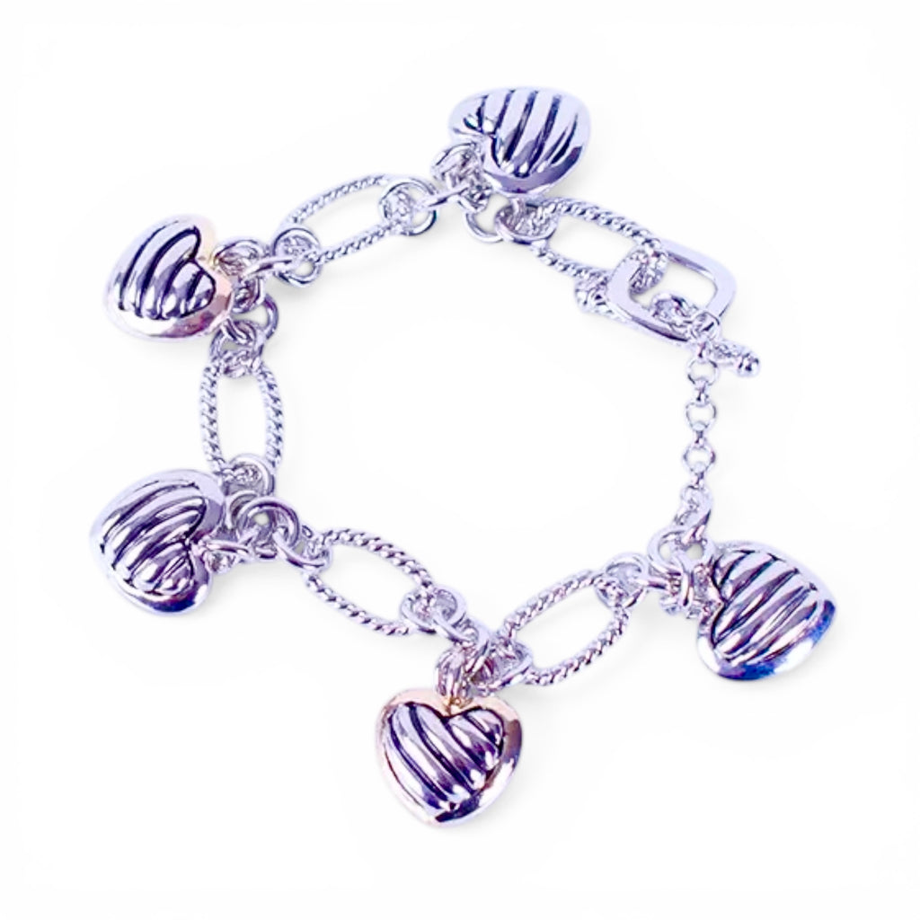 Silver and Gold Cable Heart Charm Bracelets