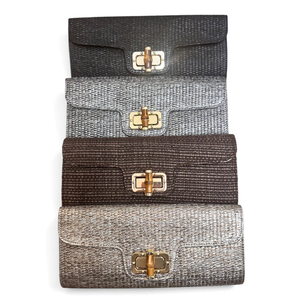 Trendy Straw Bamboo Closure Clutch
