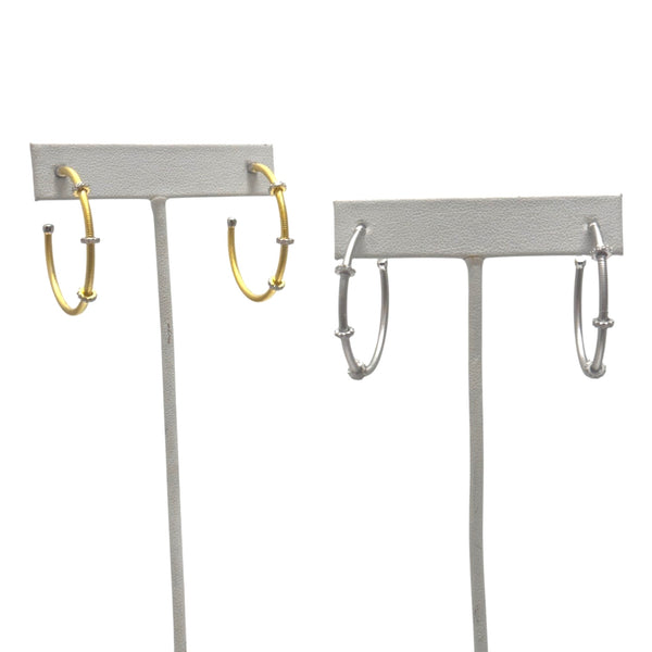 Matte Gold or Silver Hoops with 3 Clear Rondelles