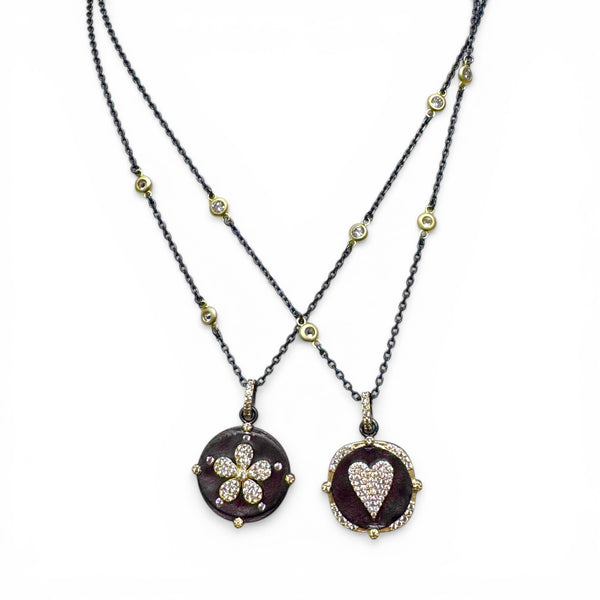 Hematite and Gold Matte Charm Disc Necklaces