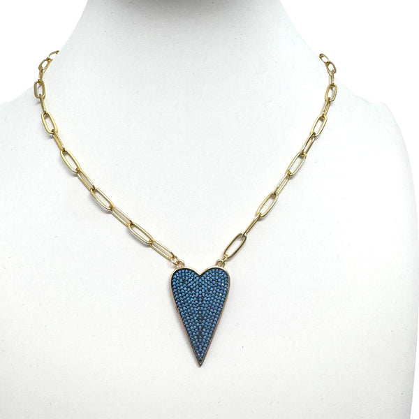 Turquoise Heart Necklace on Gold Paperclip Chain