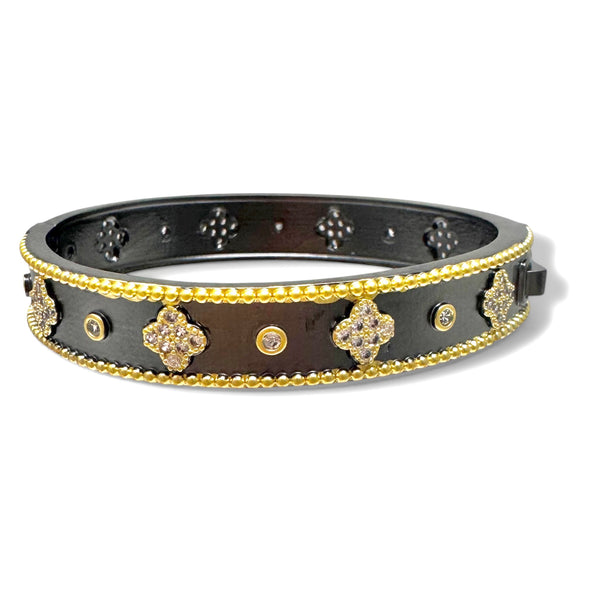 Hematite and Gold Cz Clover Bangle