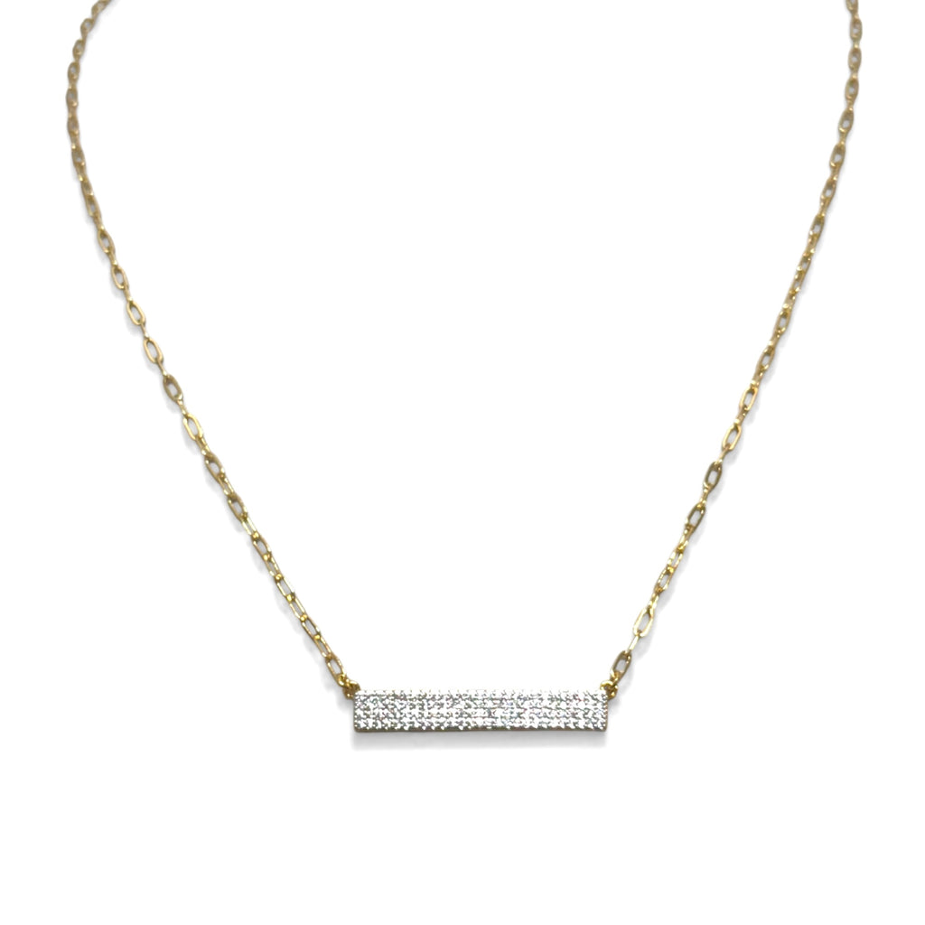 Gold Paperclip Chain Necklace with Long Pave Bar