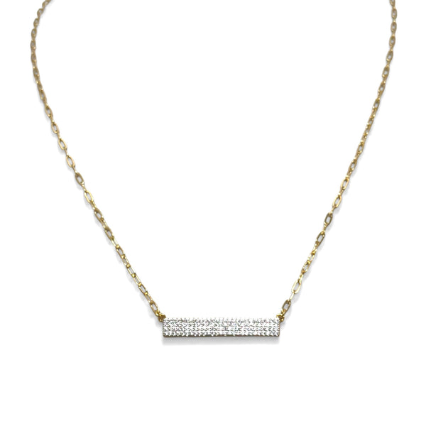 Gold Paperclip Chain Necklace with Long Pave Bar