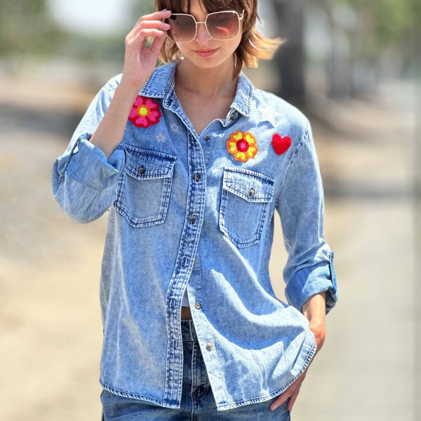 Birds of A Feather Embroidered Denim Shirt