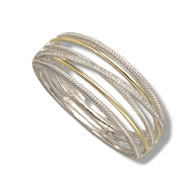 Two-Tone Cable and CZ Bangle Bracelet