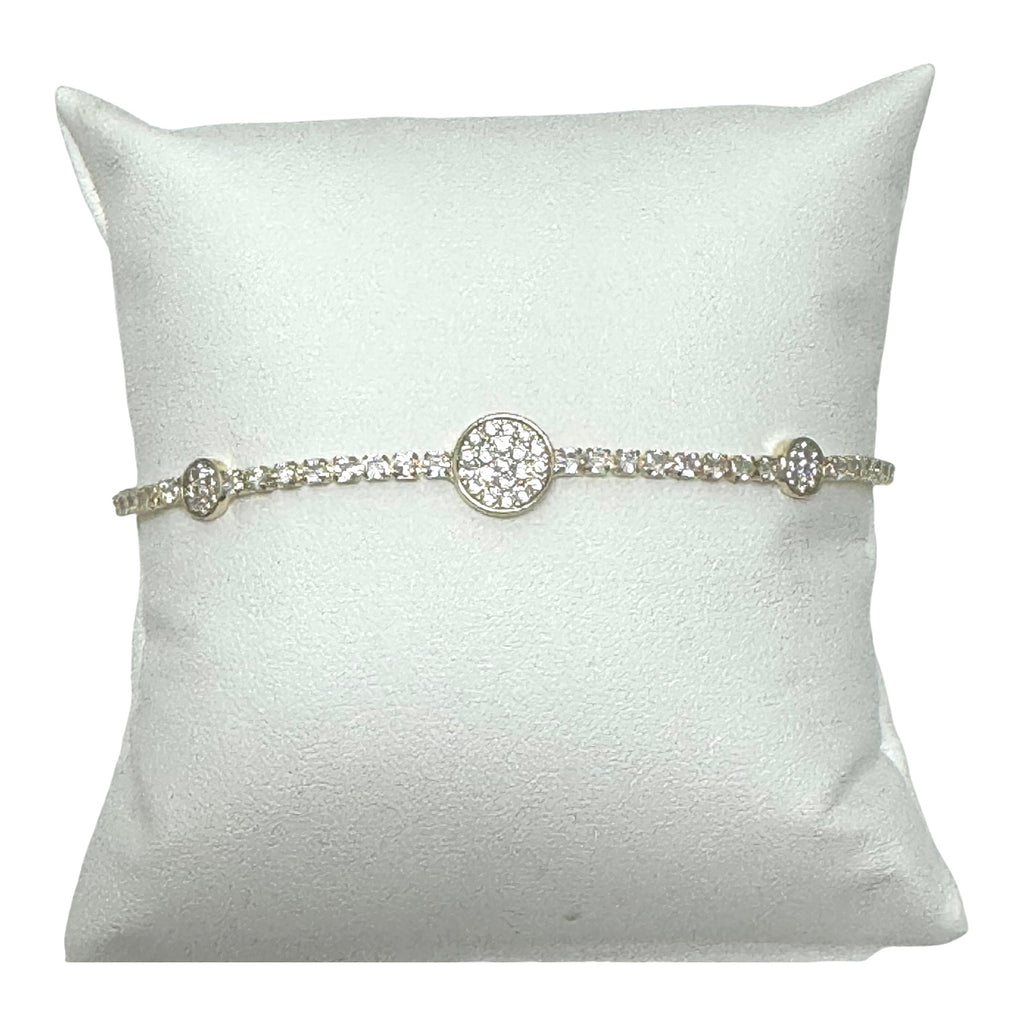 Gold Tennis Bracelet with Pave Circle Stations