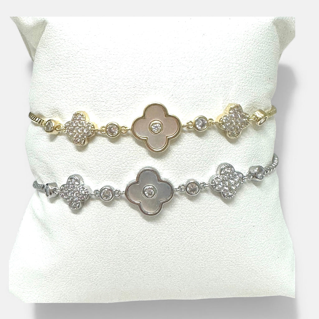 Clover CZ Bracelet with Adjustable Donut Slide