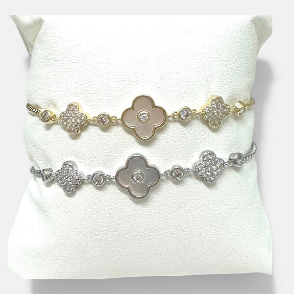 Clover CZ Bracelet with Adjustable Donut Slide