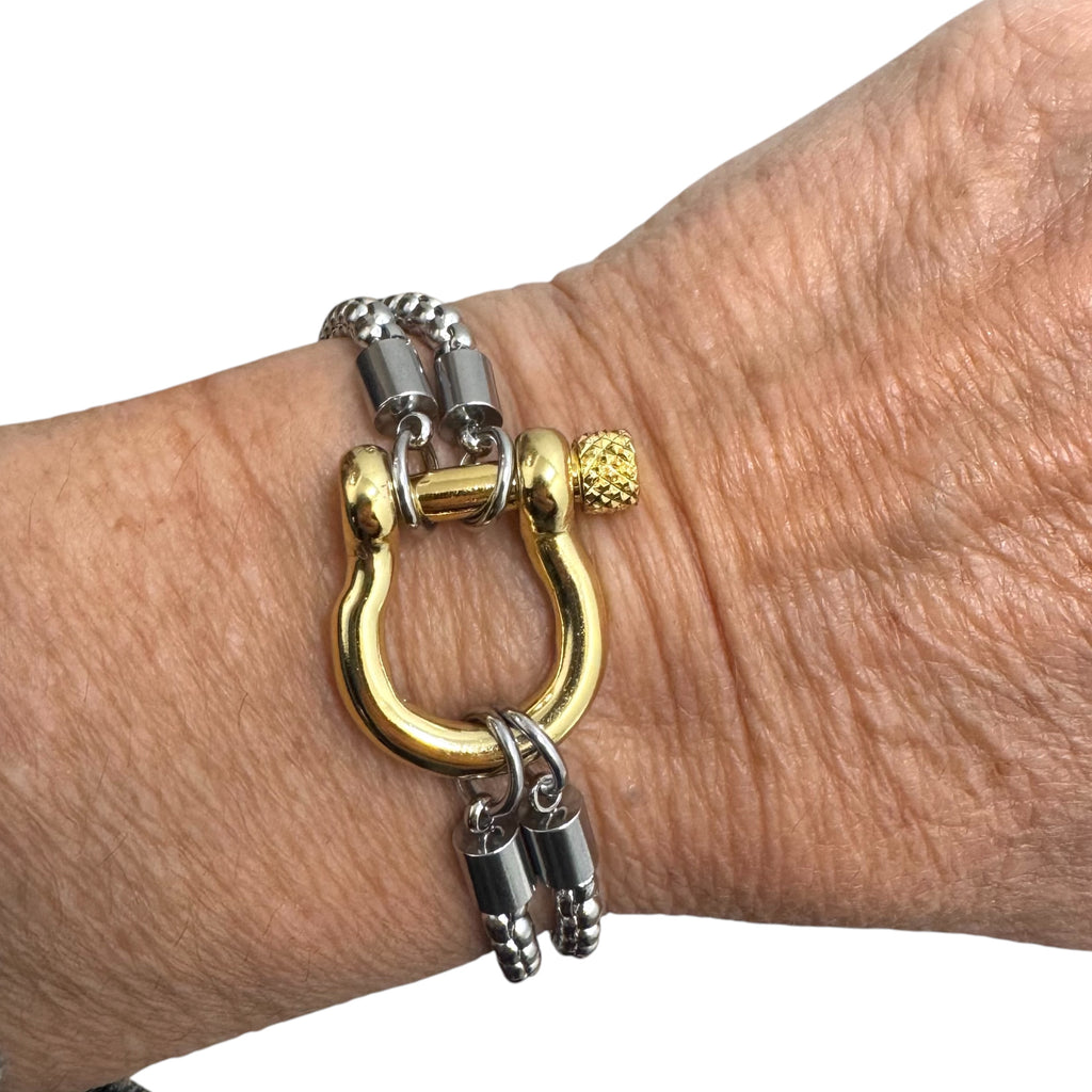 Gold Horse Bit Bracelet with Wheat Chain