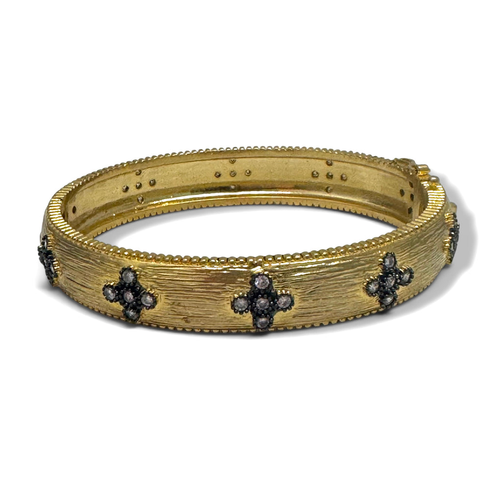 Matte Gold and CZ Flower Bangle Bracelet