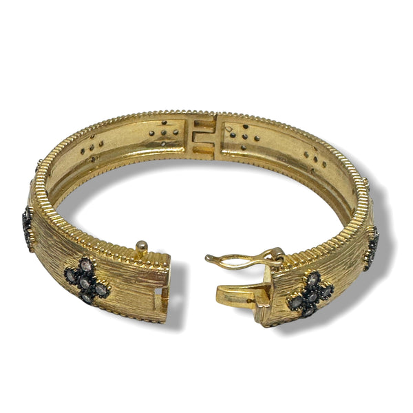 Matte Gold and CZ Flower Bangle Bracelet