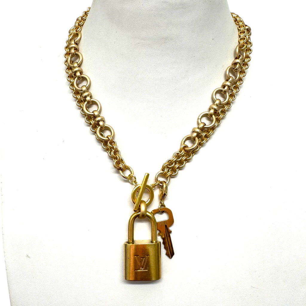 Double Chain LV  Repurposed Padlock Serial #300 Necklace