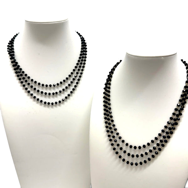 Triple Layer Wire Wrapped Black Beaded Necklace