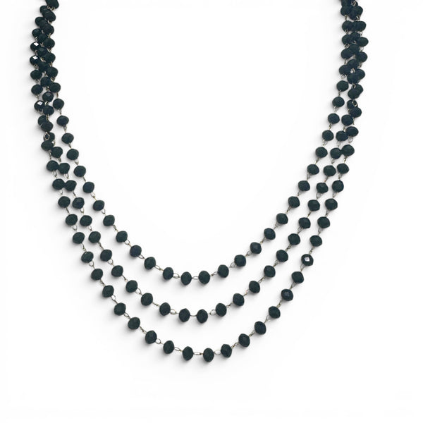 Triple Layer Wire Wrapped Black Beaded Necklace