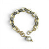 Two Tone Double Paperclip Link Bracelet with Pearl Drop