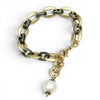 Two Tone Double Paperclip Link Bracelet with Pearl Drop