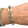 Two Tone Double Paperclip Link Bracelet with Pearl Drop