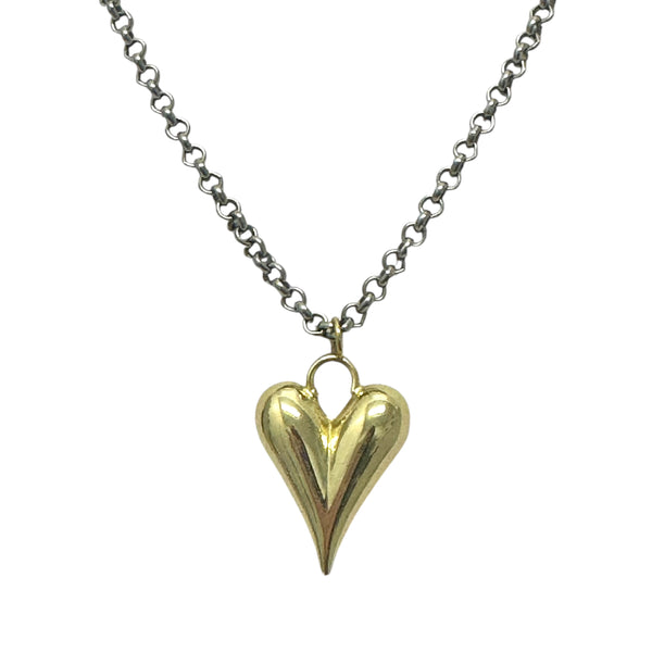 Gold Puffy Heart Necklace/Silver Chain
