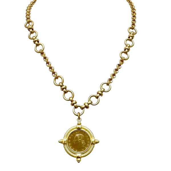 Gold Mosaic Italian Coin Necklace by Phillip Hefner
