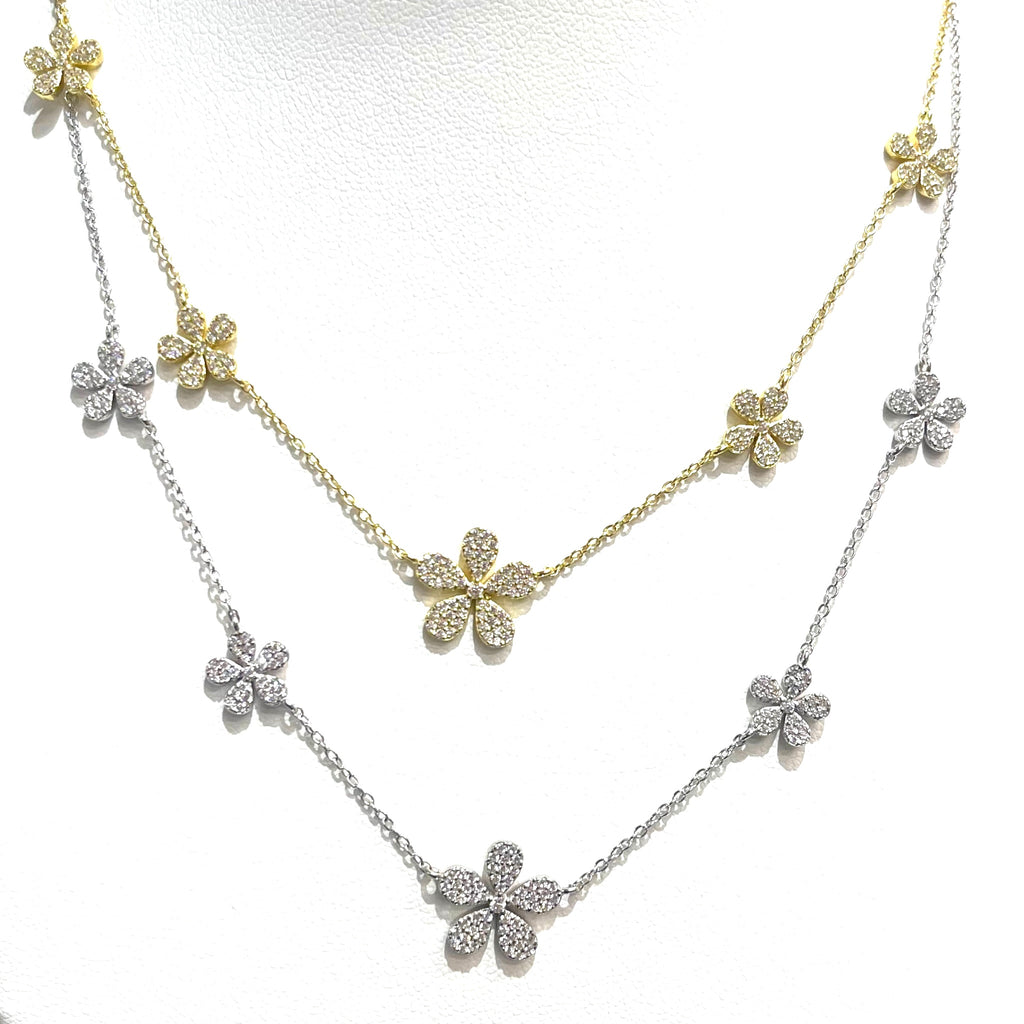 5 Station Pave Flower Necklace