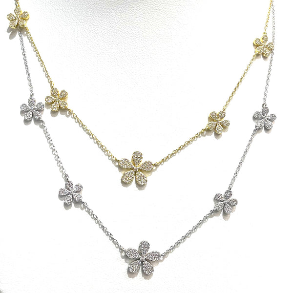 5 Station Pave Flower Necklace