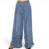 Boho Tiered Wide Leg Denim Palazzo Pants (Blue or Grey)