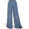 Boho Tiered Wide Leg Denim Palazzo Pants (Blue or Grey)