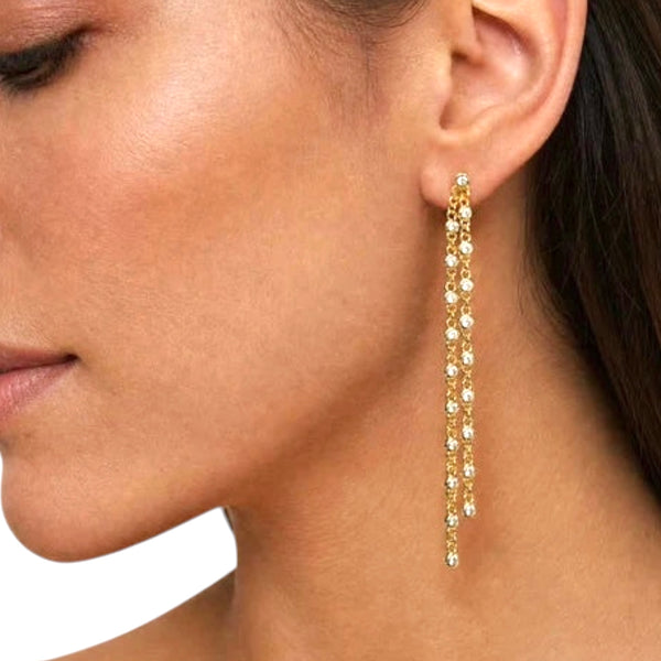 Dripping in Gold and CZ Bezels Double Chain Drop Earrings