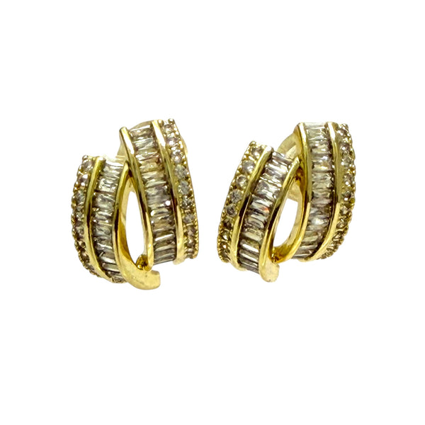 2 Rows of CZ Gold Post Earrings