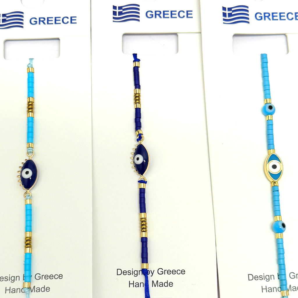 Shades of Blue Adjustable Evil Eye Bracelets from Greece