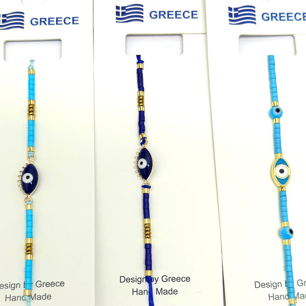 Shades of Blue Adjustable Evil Eye Bracelets from Greece