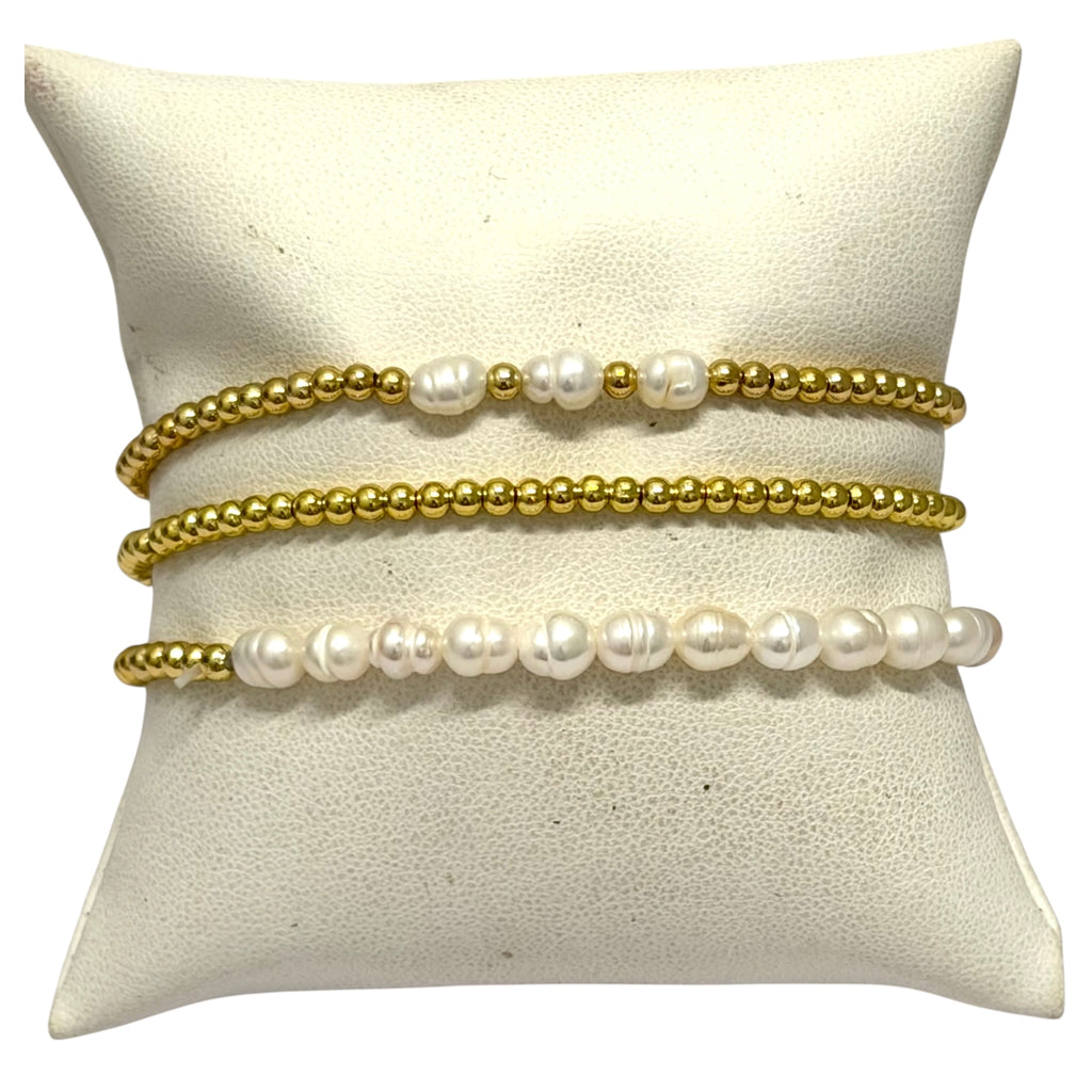 Gold Plated Pearl and Gold Beaded Ball Bracelet