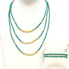 Adjustable 2mm Aqua and Gold Seed Bead Necklace or Bracelet From Greece