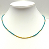 Adjustable 2mm Aqua and Gold Seed Bead Necklace or Bracelet From Greece