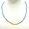 Adjustable 2mm Aqua and Gold Seed Bead Necklace or Bracelet From Greece