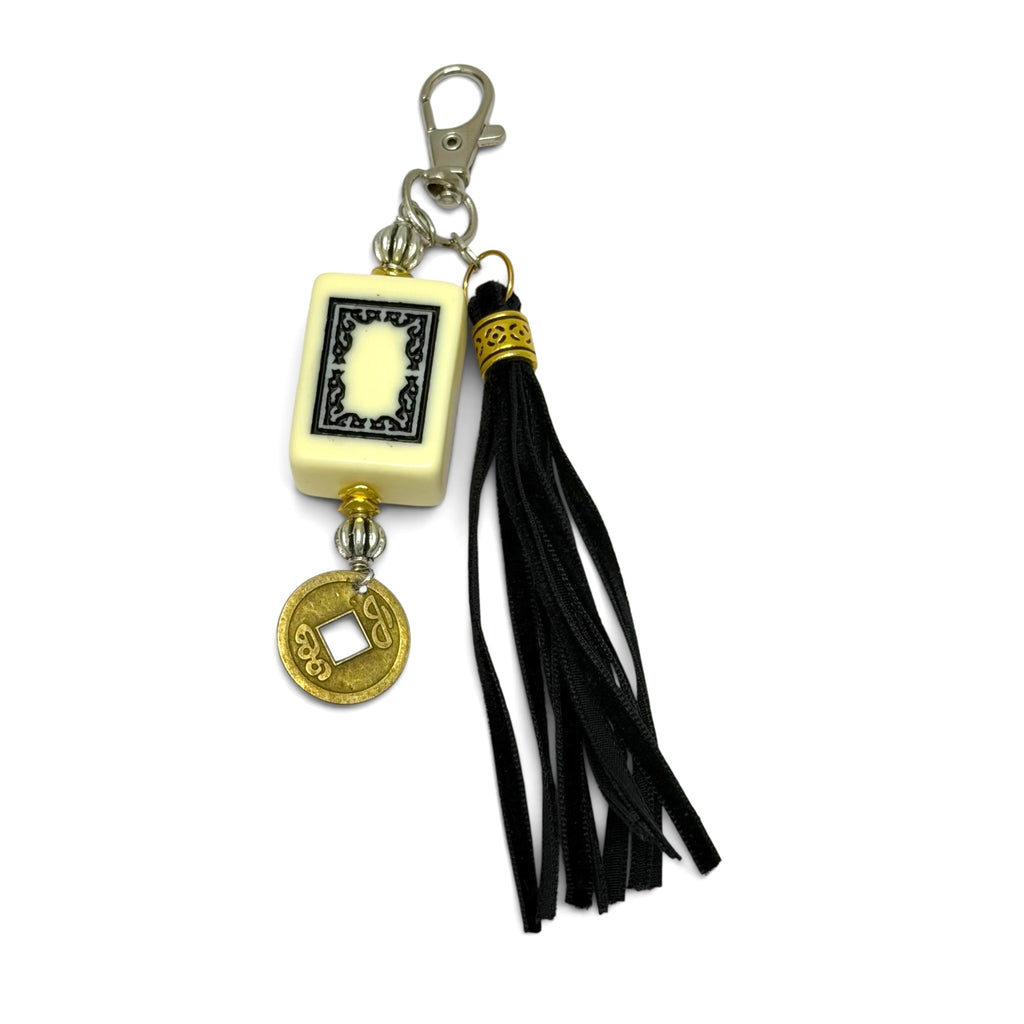 Mahjong Tile Clip On Tassel/Key Chain with Real Tile