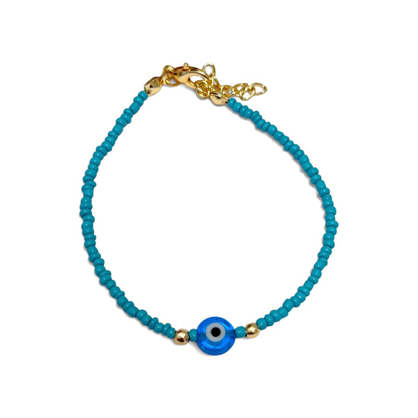 Turquoise Beaded Bracelet with Transparent Blue Eye from Greece