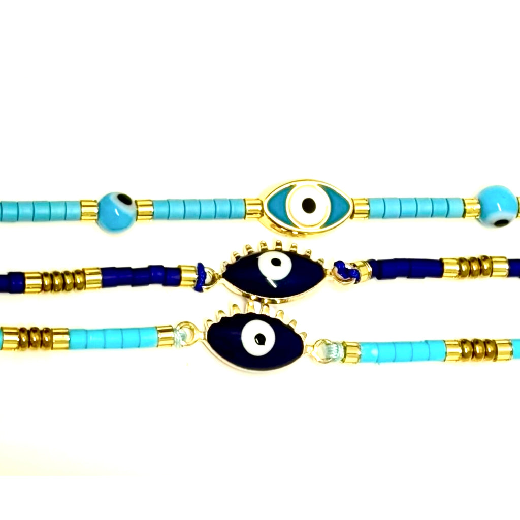Shades of Blue Adjustable Evil Eye Bracelets from Greece