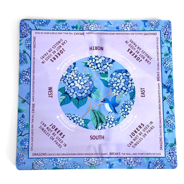 Light Purple and Blue Hydrangea Mahj Mat with Instructions