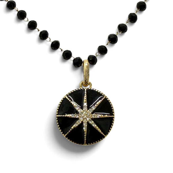 Black Wrap Necklace With Sparkly Crystal Starburst