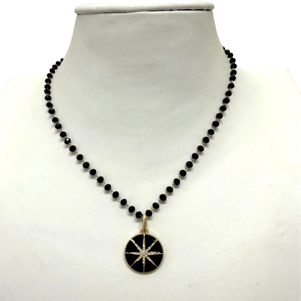 Black Wrap Necklace With Sparkly Crystal Starburst