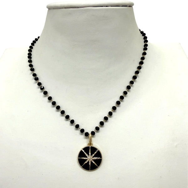Black Wrap Necklace With Sparkly Crystal Starburst