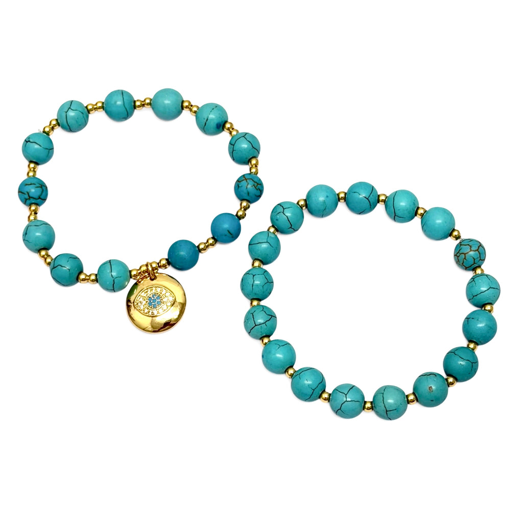 Turquoise and Gold Beaded Bracelets