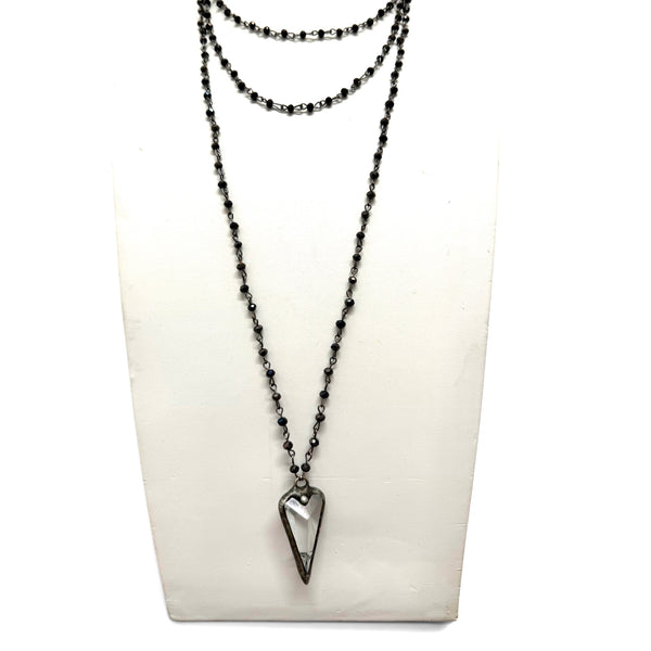 Black Wire Wrap Crystal Clear Heart Charm Necklace