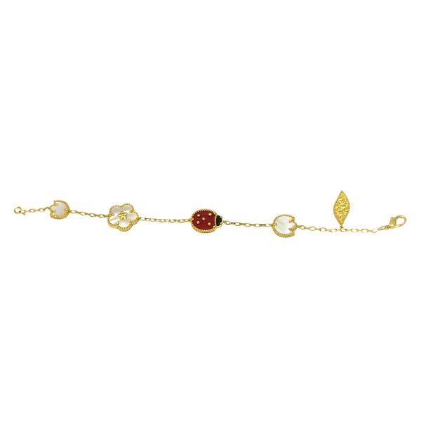 Multi Charm Flower, Ladybug and Leaf Bracelet