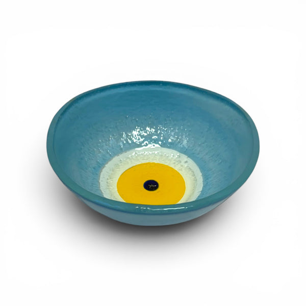 Blue Hand Blown Glass Bowl with Evil Eye from Turkey