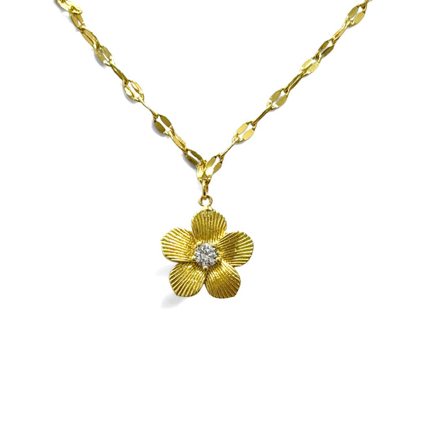 Beautiful Pansy Flower with CZ Center Necklace