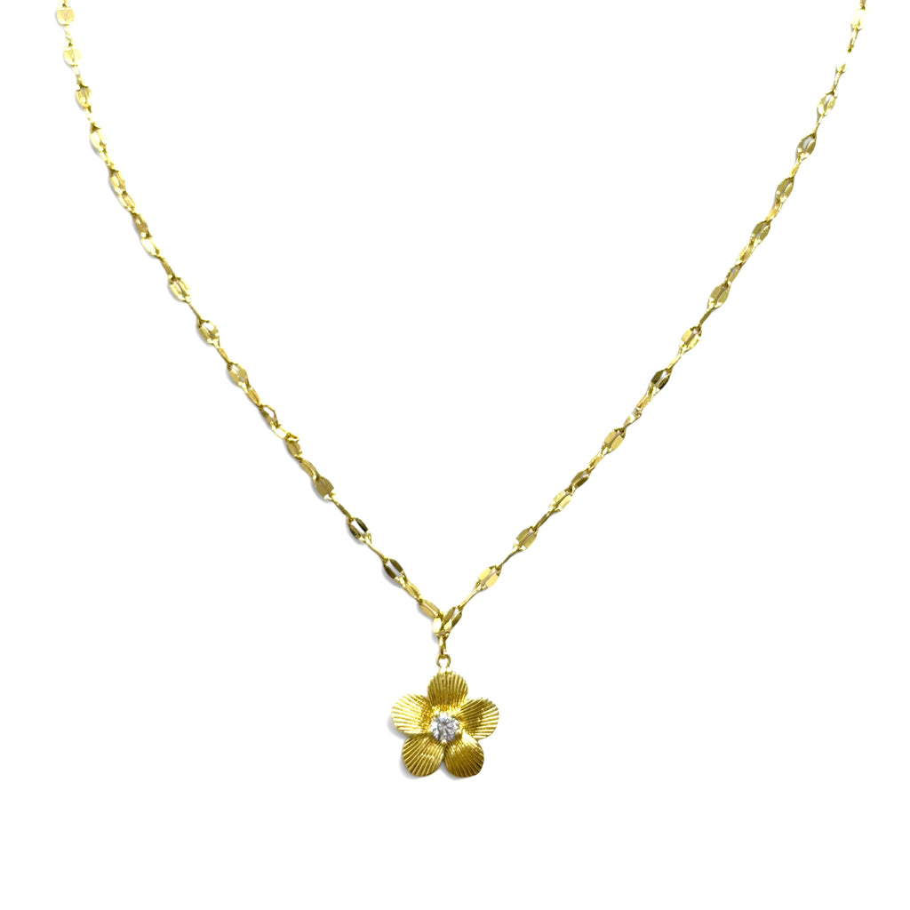 Beautiful Pansy Flower with CZ Center Necklace