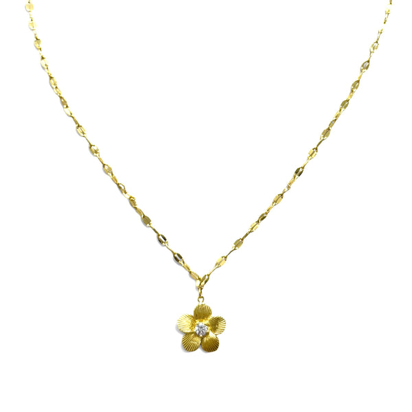 Beautiful Pansy Flower with CZ Center Necklace